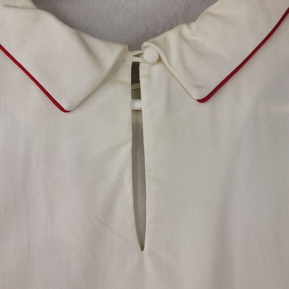 90s Vintage Susan Bristol Blouse Size 14 White w/Red Removable Bow Deadstock New - Picture 5 of 14